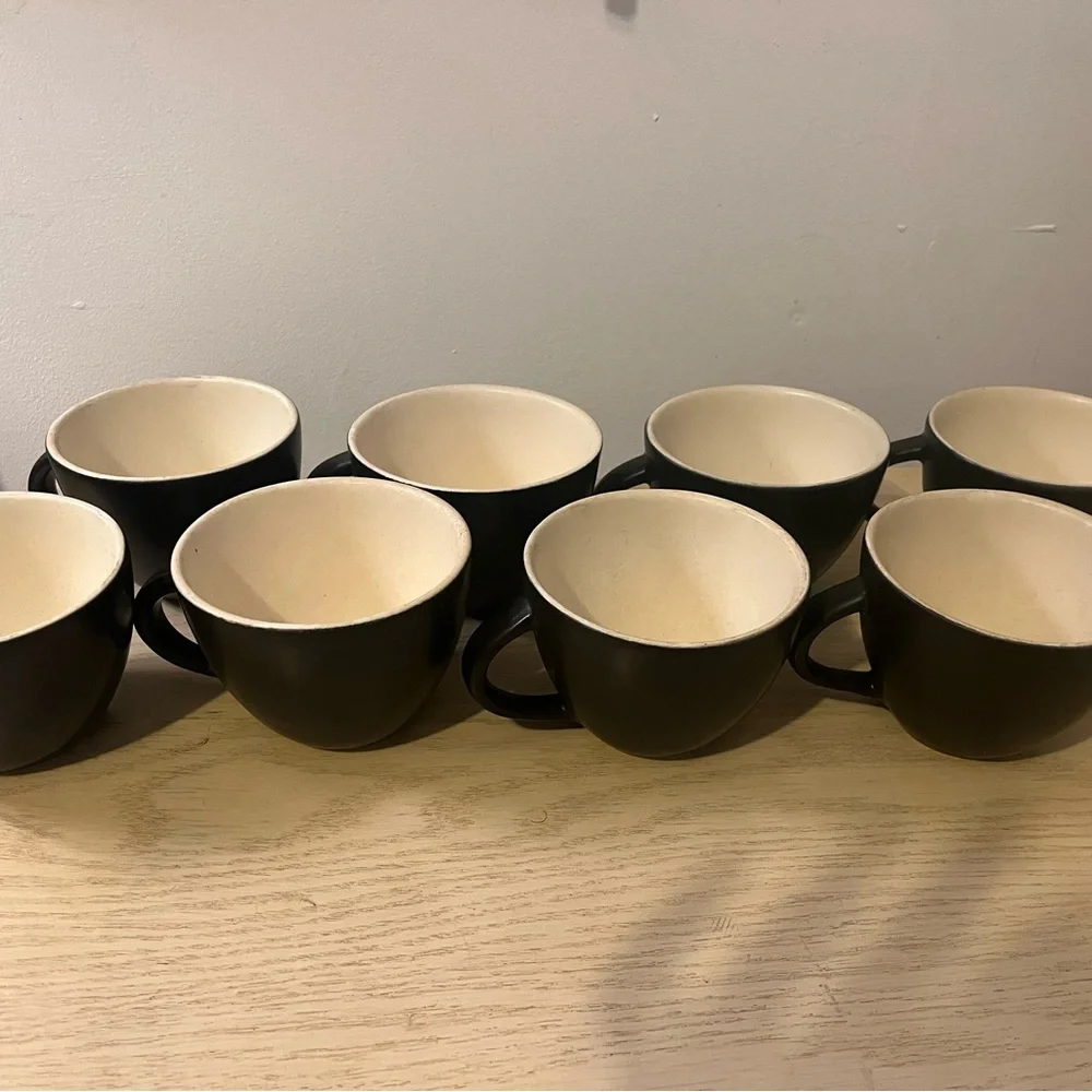 Crate and Barrel Sophisticated Black and Cream Mug Collection set of 8